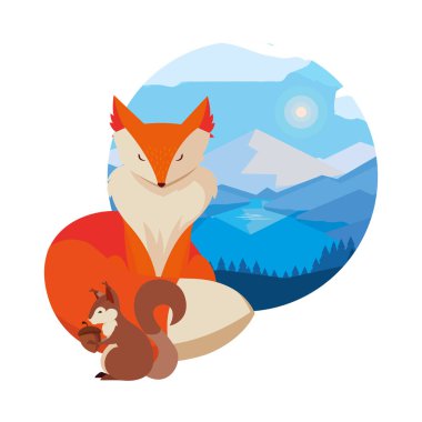 tilki ve sincap mutlu sonbahar sezonu tasarımı