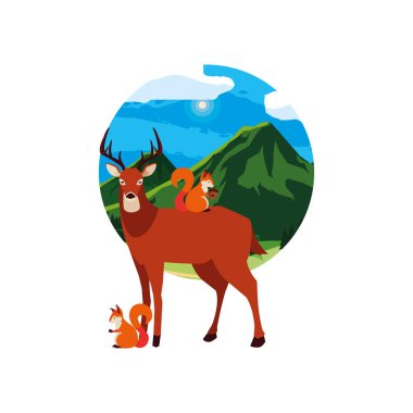 geyik ve sincap mutlu sonbahar sezonu tasarımı