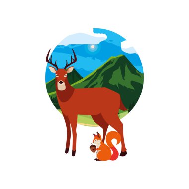 geyik ve sincap mutlu sonbahar sezonu tasarımı