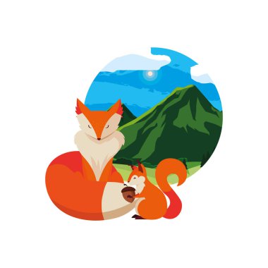 tilki ve sincap mutlu sonbahar sezonu tasarımı