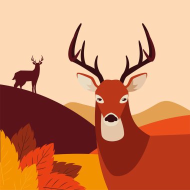 geyik mutlu sonbahar sezonu düz tasarım