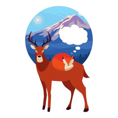 tilki ve geyik memeli mutlu sonbahar sezonu tasarımı