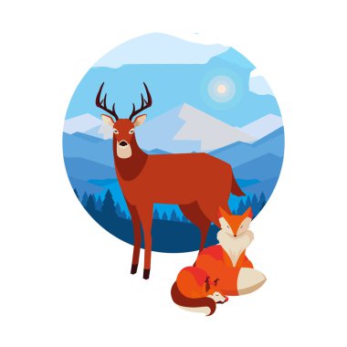 tilki ve geyik memeli mutlu sonbahar sezonu tasarımı