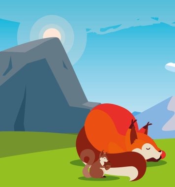 tilki ve sincap mutlu sonbahar sezonu tasarımı