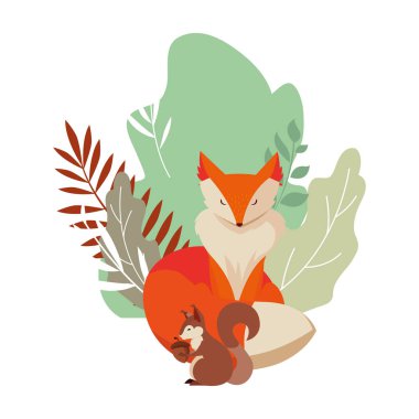 tilki ve sincap mutlu sonbahar sezonu tasarımı