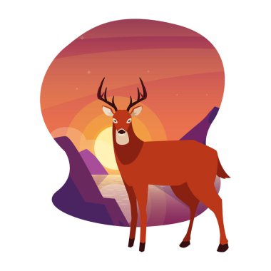 geyik mutlu sonbahar sezonu düz tasarım