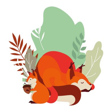 tilki ve sincap mutlu sonbahar sezonu tasarımı