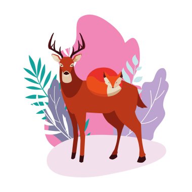 tilki ve geyik memeli mutlu sonbahar sezonu tasarımı