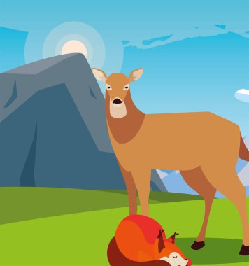 tilki ve geyik memeli mutlu sonbahar sezonu tasarımı