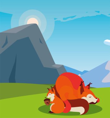 tilki ve sincap mutlu sonbahar sezonu tasarımı