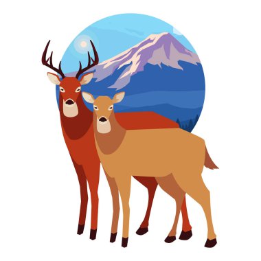 geyikler mutlu sonbahar sezonu düz tasarım