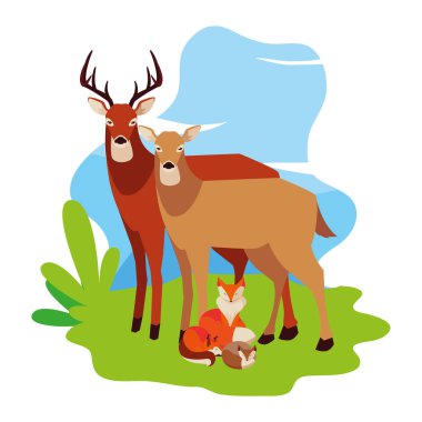 tilki ve geyik memeli mutlu sonbahar sezonu tasarımı