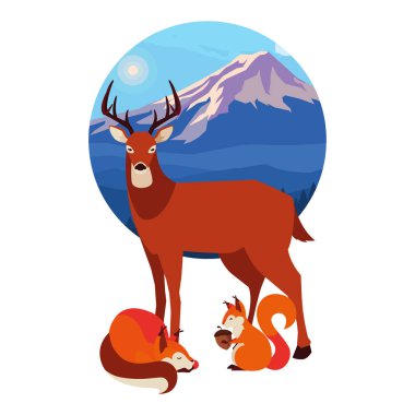 geyik tilki ve sincap mutlu sonbahar sezonu