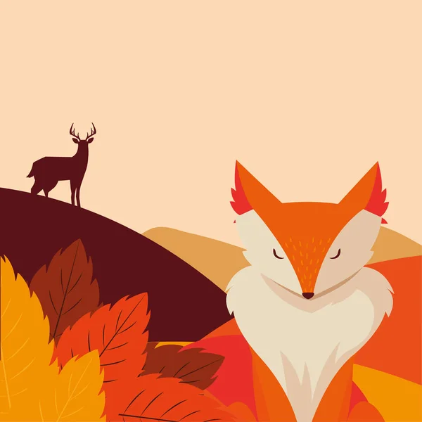 Fox mammal happy autumn season flat design — Stock Vector