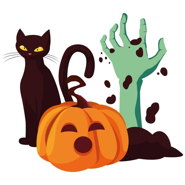 Calabaza gato feliz halloween celebración — Archivo Imágenes Vectoriales