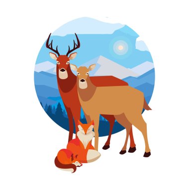 tilki ve geyikler memeli mutlu sonbahar sezonu tasarımı