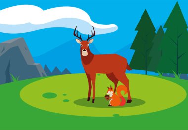 geyik ve sincap mutlu sonbahar sezonu tasarımı