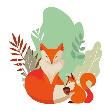 tilki ve sincap mutlu sonbahar sezonu tasarımı