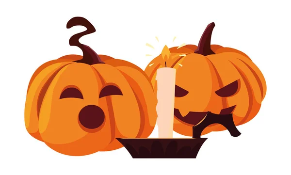 Abóboras e vela feliz halloween celebração design — Vetor de Stock