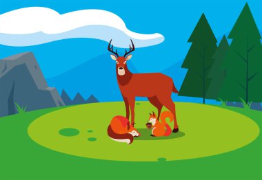 geyik tilki ve sincap mutlu sonbahar sezonu