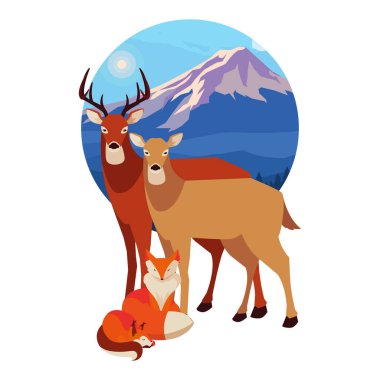 tilki ve geyikler memeli mutlu sonbahar sezonu tasarımı