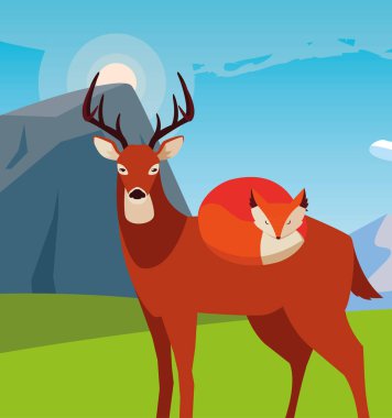 tilki ve geyik memeli mutlu sonbahar sezonu tasarımı