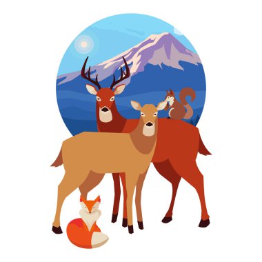 geyikler tilki ve sincap mutlu sonbahar sezonu