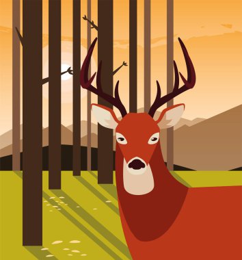 geyik mutlu sonbahar sezonu düz tasarım