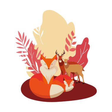 tilki ve geyikler mutlu sonbahar sezonu tasarımı