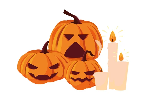 Pumpor och ljus Happy Halloween Celebration — Stock vektor