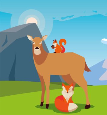 tilki ve geyik memeli mutlu sonbahar sezonu tasarımı