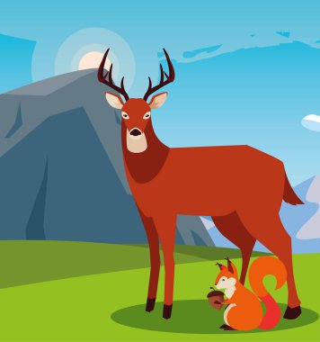 geyik ve sincap mutlu sonbahar sezonu tasarımı