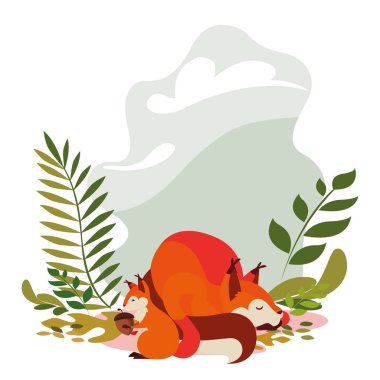 tilki ve sincap mutlu sonbahar sezonu tasarımı