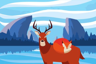 tilki ve geyik memeli mutlu sonbahar sezonu tasarımı