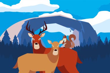 geyikler ve sincap mutlu sonbahar sezonu