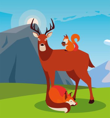 geyik tilki ve sincap mutlu sonbahar sezonu