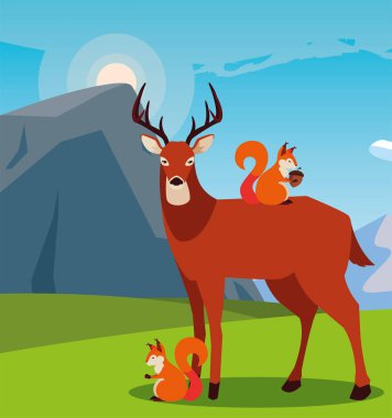 geyik ve sincap mutlu sonbahar sezonu tasarımı