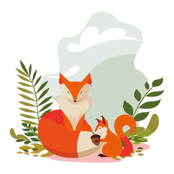 Fox och Squirrel Happy höstsäsong design — Stock vektor