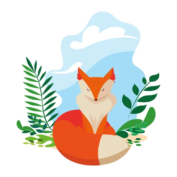 Fox mammal happy autumn season flat design — Stock Vector