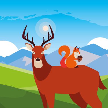 geyik ve sincap mutlu sonbahar sezonu tasarımı