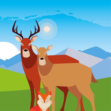 tilki ve geyik memeli mutlu sonbahar sezonu tasarımı