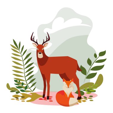 tilki ve geyik memeli mutlu sonbahar sezonu tasarımı