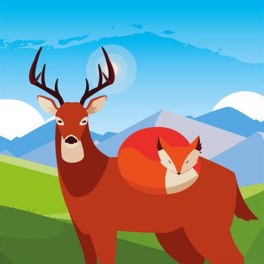 tilki ve geyik memeli mutlu sonbahar sezonu tasarımı