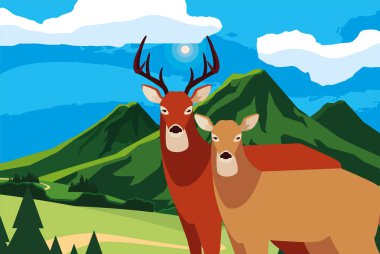 geyikler mutlu sonbahar sezonu düz tasarım