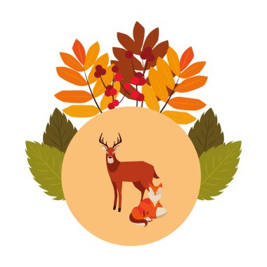 tilki ve geyik memeli mutlu sonbahar sezonu tasarımı