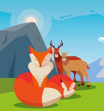 tilki ve geyik memeli mutlu sonbahar sezonu tasarımı