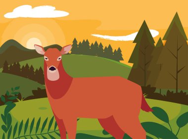 geyik mutlu sonbahar sezonu düz tasarım