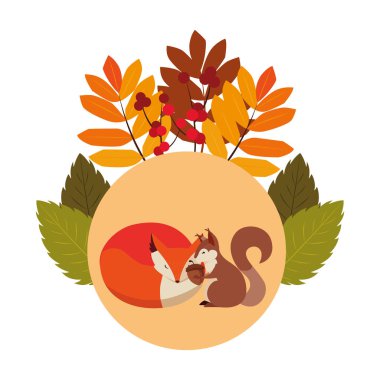 tilki ve sincap mutlu sonbahar sezonu tasarımı