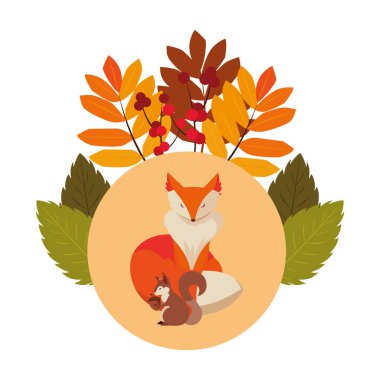 tilki ve sincap mutlu sonbahar sezonu tasarımı