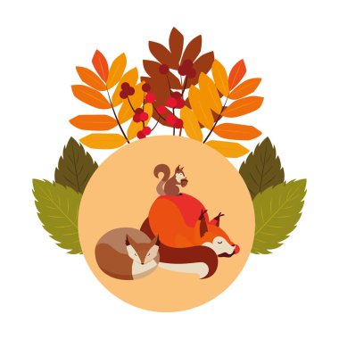 tilki ve sincap mutlu sonbahar sezonu tasarımı
